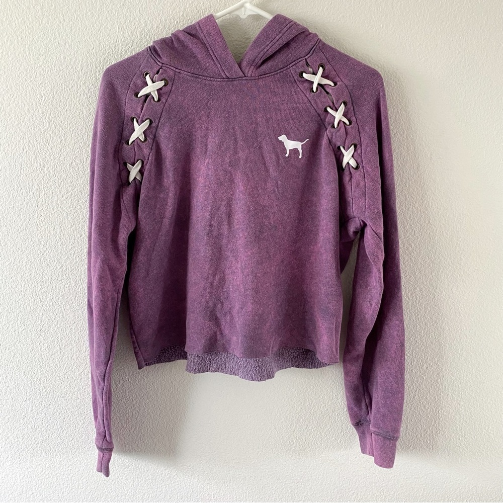 PINK Victoria’s Secret purple acid wash tie sleeve cropped sweater small